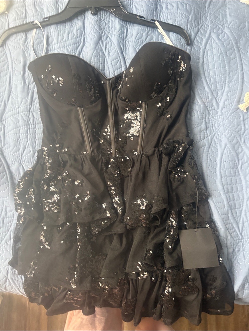 Lulu's Black Sequin Ruffle Bustier Camisole